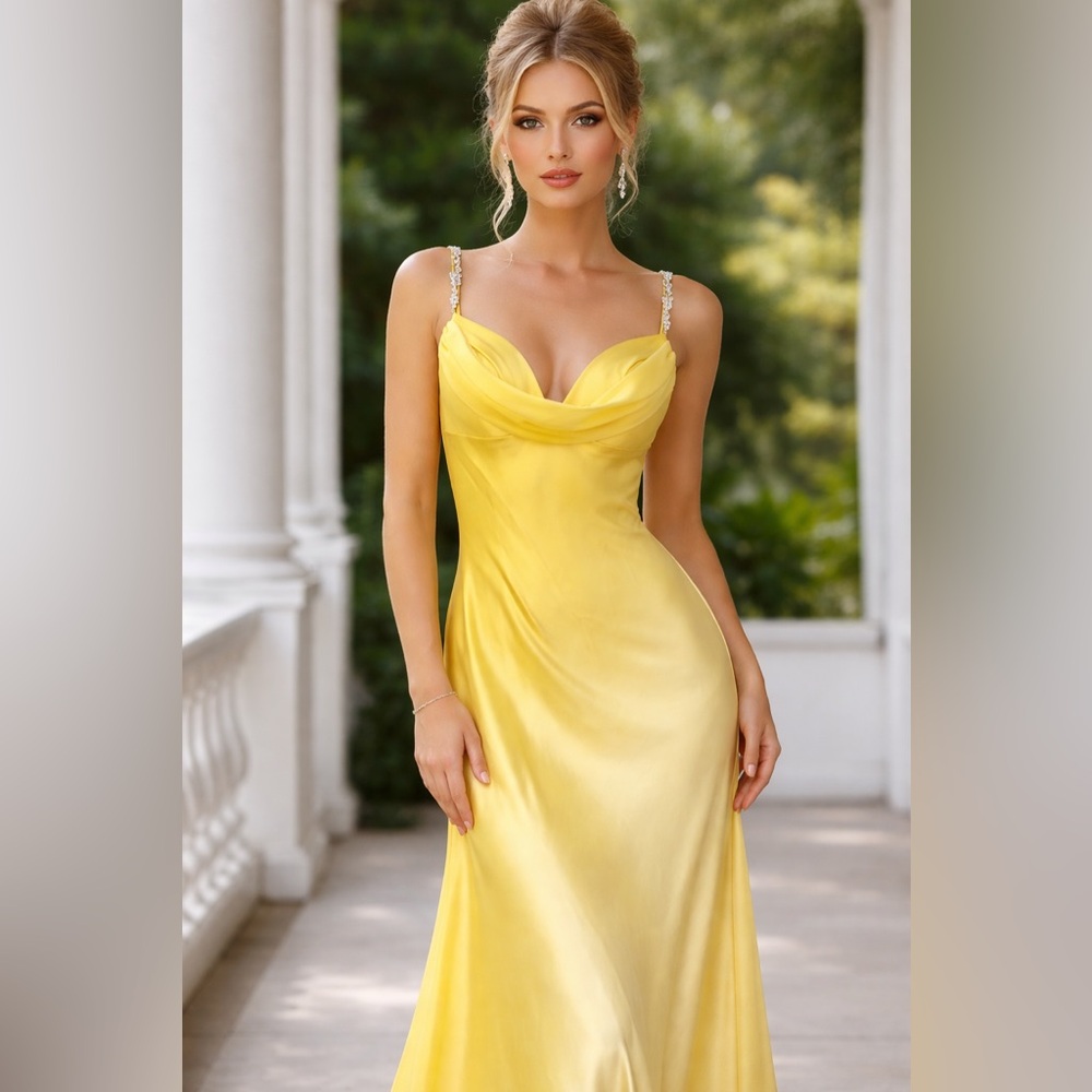 VTG Betsy & Adam by Linda Bernell Vintage Yellow Satin Evening Gown Size 6